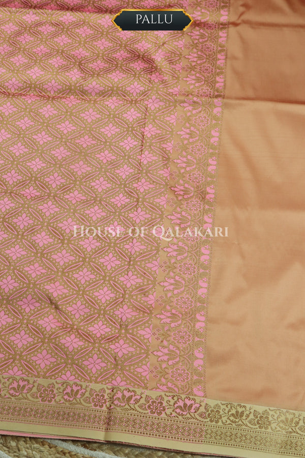 Soft Pink Jamewaar Work Banarasi Silk Saree with Ivory Zari Border and Pallu