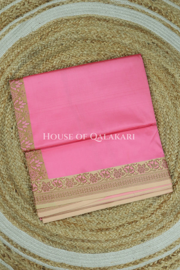 Soft Pink Jamewaar Work Banarasi Silk Saree with Ivory Zari Border and Pallu