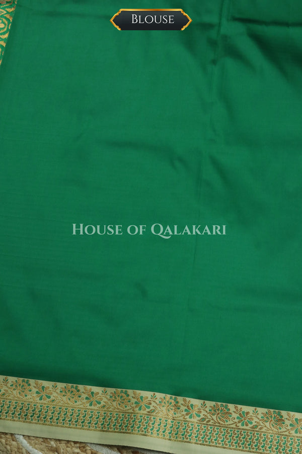 Green Jamewaar Work Banarasi Silk Saree with Ivory Zari Border and Pallu