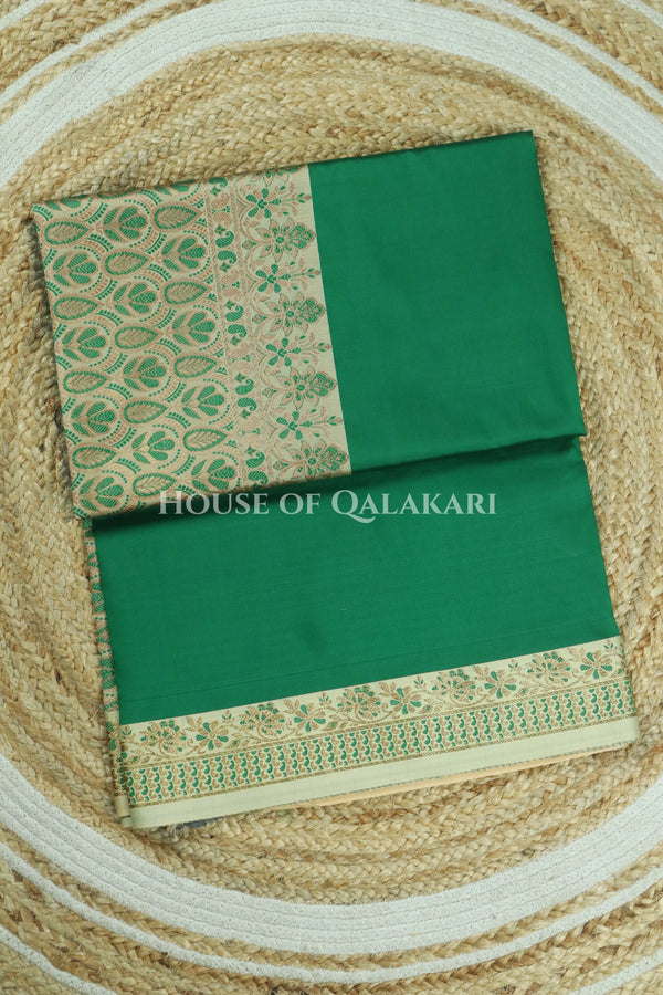 Green Jamewaar Work Banarasi Silk Saree with Ivory Zari Border and Pallu