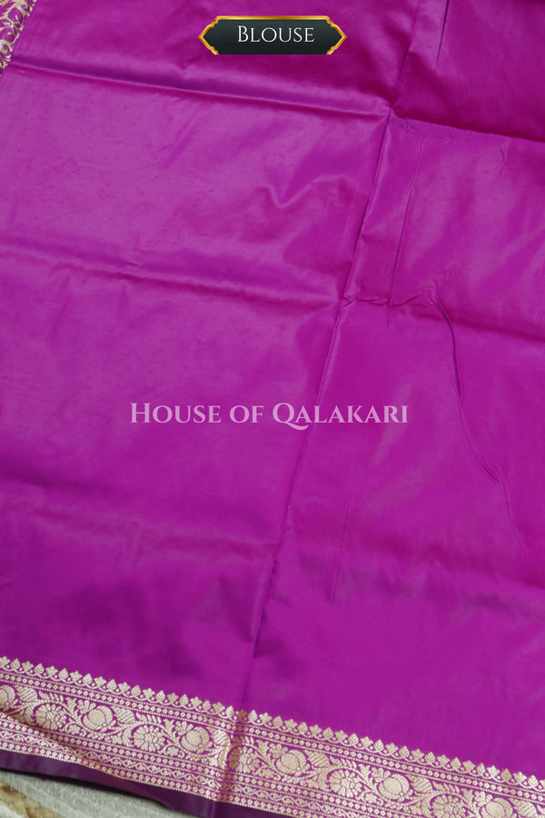 Banarasi Silk Jamewaar Saree in Magenta with Zari Butis & Floral Jaal Pallu