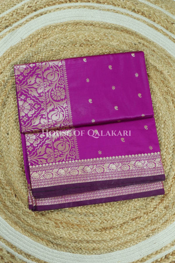 Banarasi Silk Jamewaar Saree in Magenta with Zari Butis & Floral Jaal Pallu
