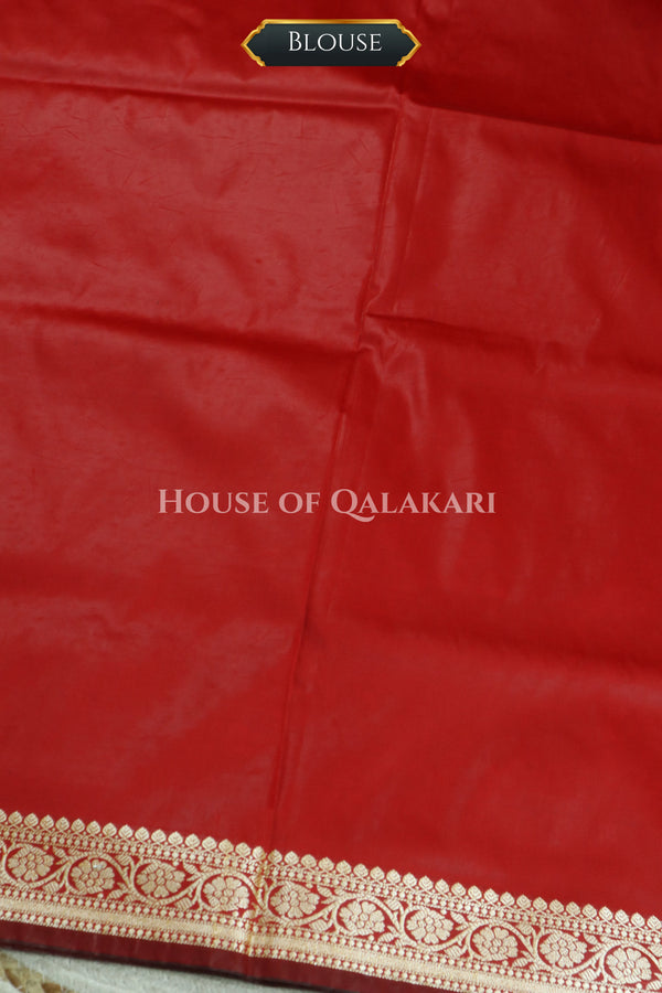 Banarasi Silk Jamewaar Saree in Red with Zari Butis & Floral Jaal Pallu
