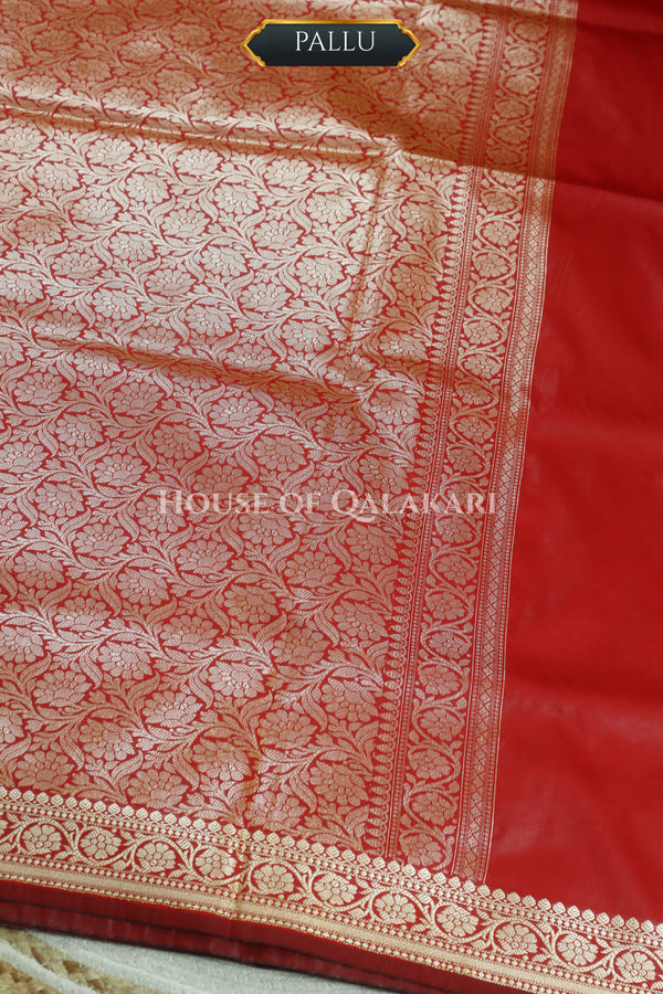 Banarasi Silk Jamewaar Saree in Red with Zari Butis & Floral Jaal Pallu