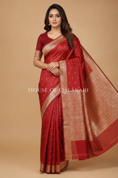 Banarasi Silk Jamewaar Saree in Red with Zari Butis & Floral Jaal Pallu