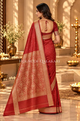Banarasi Silk Jamewaar Saree in Red with Zari Butis & Floral Jaal Pallu