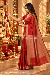 Banarasi Silk Jamewaar Saree in Red with Zari Butis & Floral Jaal Pallu