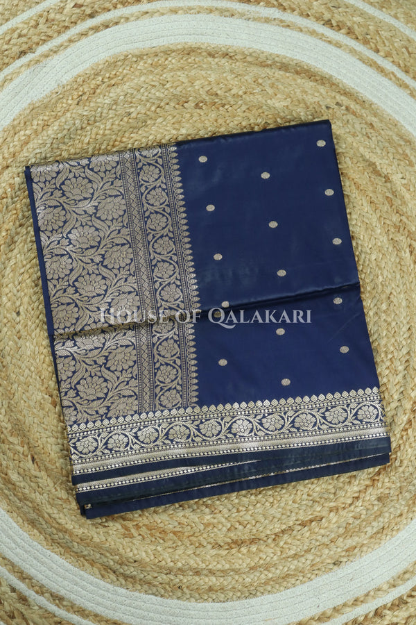 Banarasi Silk Jamewaar Saree in Navy Blue with Zari Butis & Floral Jaal Pallu