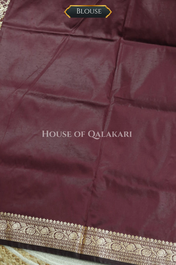 Banarasi Silk Jamewaar Saree in Chocolate Brown with Zari Butis & Floral Jaal Pallu