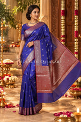 Banarasi Silk Saree in Royal Blue with Dual-Tone Zari Butis & Floral Jaal Pallu