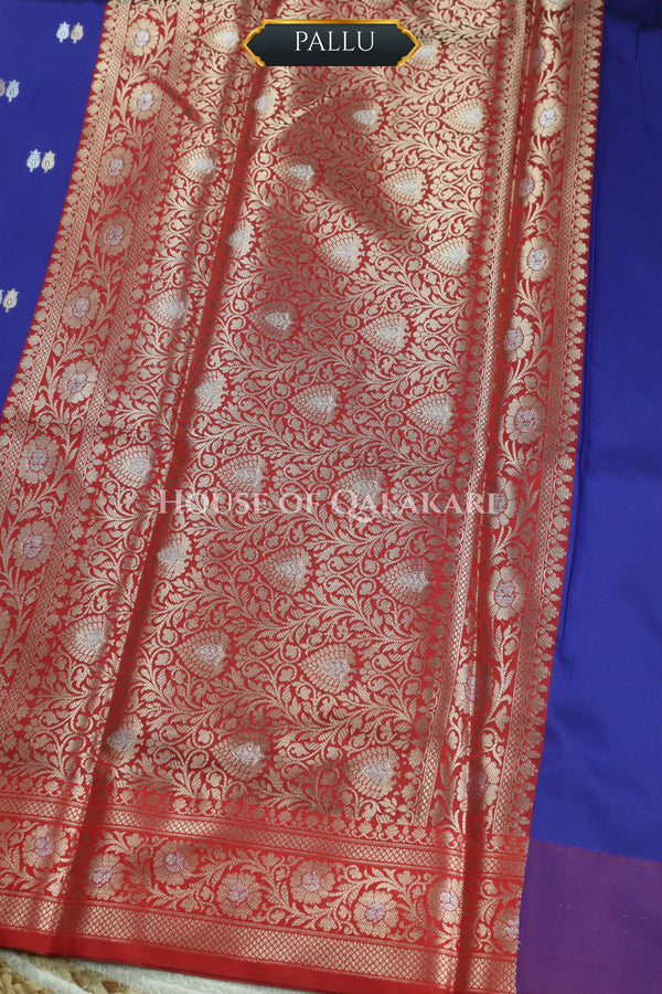 Banarasi Silk Saree in Royal Blue with Dual-Tone Zari Butis & Floral Jaal Pallu