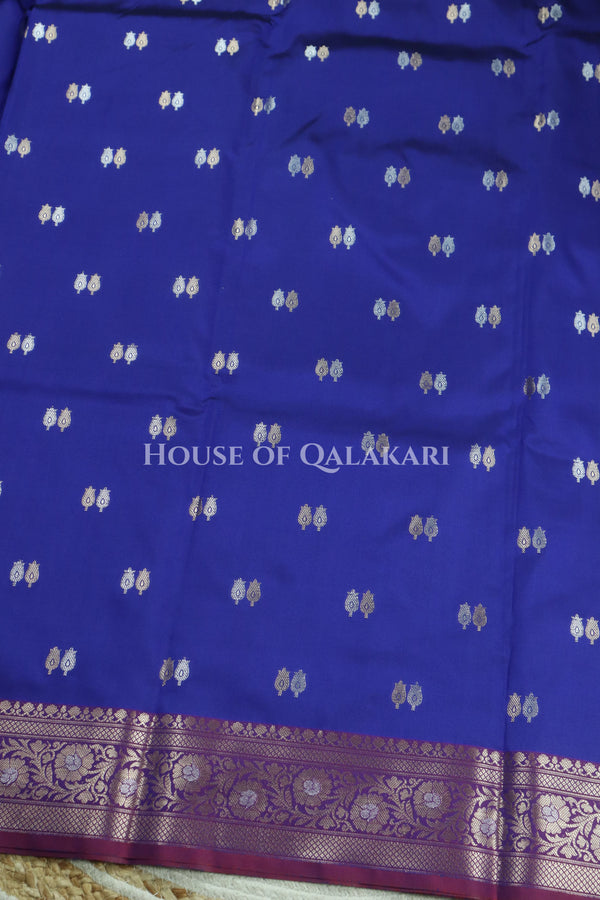 Banarasi Silk Saree in Royal Blue with Dual-Tone Zari Butis & Floral Jaal Pallu