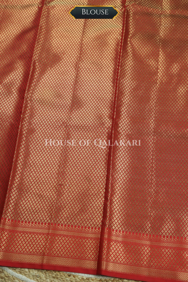 Banarasi Silk Saree in Red with Dual-Tone Zari Butis & Floral Jaal Pallu