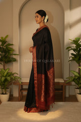 Black Jamwaar Work Banarasi Saree with Maroon Border and Pallu