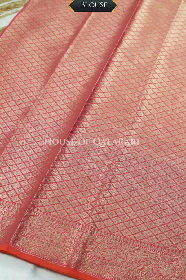 Banarasi Silk Saree in Pink tone with intricate Zari Buti Parrot Motifs work