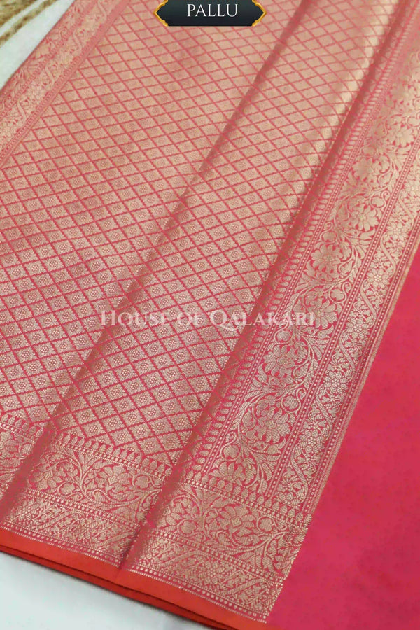 Banarasi Silk Saree in Pink tone with intricate Zari Buti Parrot Motifs work