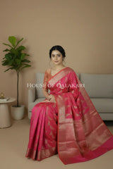 Banarasi Silk Saree in Pink tone with intricate Zari Buti Parrot Motifs work