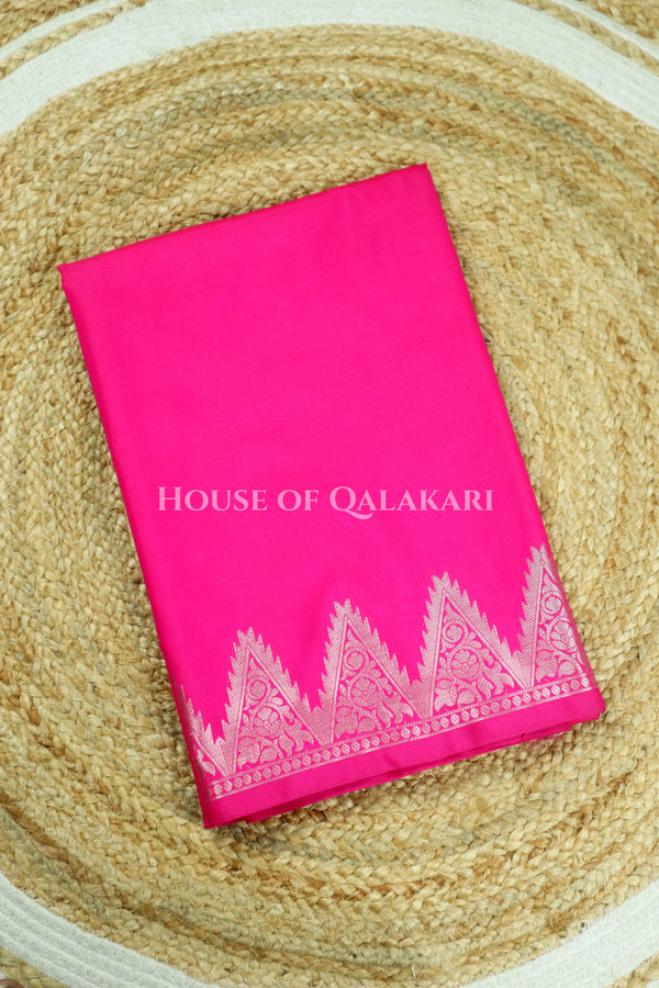 Silk Banarasi Saree in Rani Pink with Triangle Zari Border