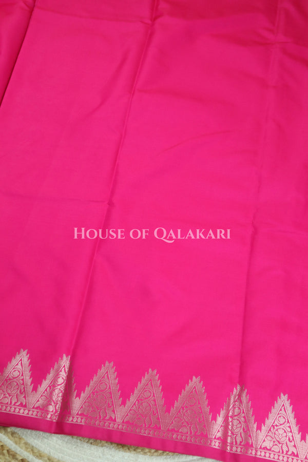 Silk Banarasi Saree in Rani Pink with Triangle Zari Border