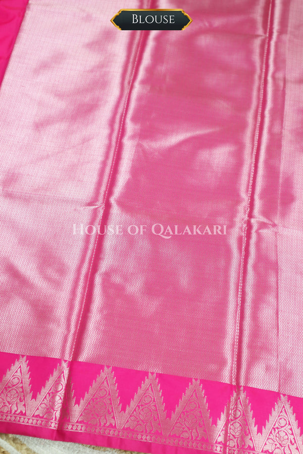 Silk Banarasi Saree in Rani Pink with Triangle Zari Border