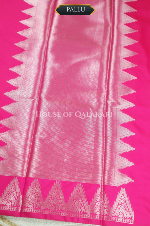 Silk Banarasi Saree in Rani Pink with Triangle Zari Border