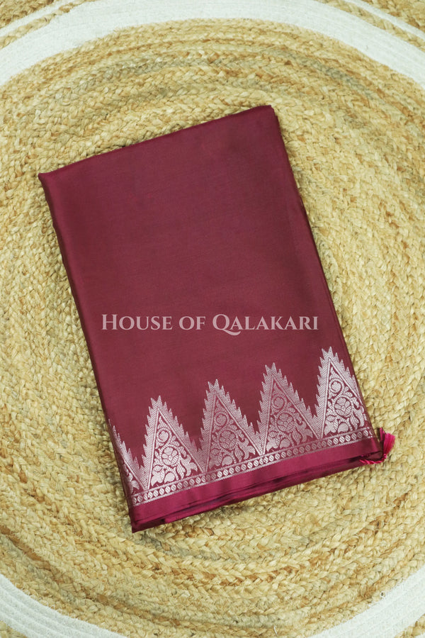 Silk Banarasi Saree in Wine with Triangle Zari Border