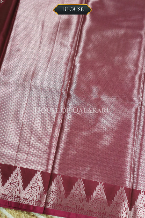Silk Banarasi Saree in Wine with Triangle Zari Border