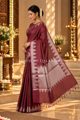 Silk Banarasi Saree in Wine with Triangle Zari Border