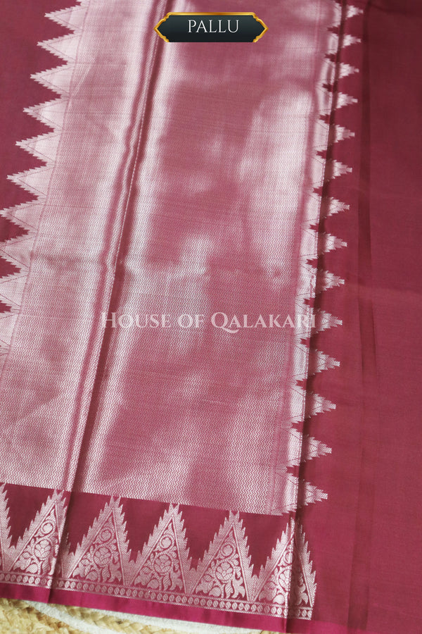Silk Banarasi Saree in Wine with Triangle Zari Border
