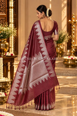 Silk Banarasi Saree in Wine with Triangle Zari Border