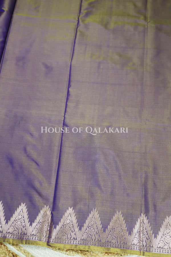 Silk Banarasi Saree in Dusky Purple with Triangle Zari Border