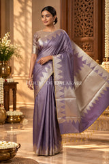Silk Banarasi Saree in Dusky Purple with Triangle Zari Border