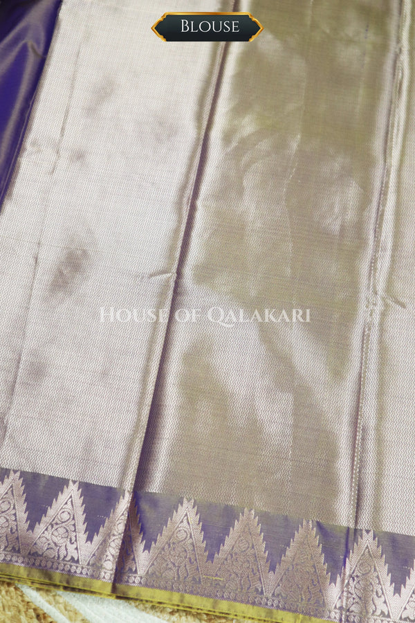 Silk Banarasi Saree in Dusky Purple with Triangle Zari Border