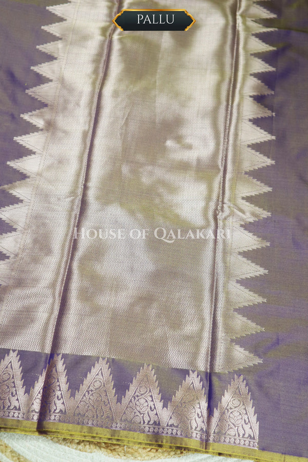 Silk Banarasi Saree in Dusky Purple with Triangle Zari Border