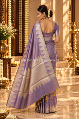 Silk Banarasi Saree in Dusky Purple with Triangle Zari Border