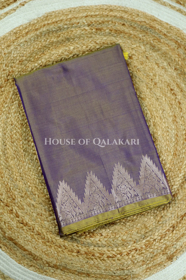 Silk Banarasi Saree in Dusky Purple with Triangle Zari Border