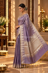 Silk Banarasi Saree in Dusky Purple with Triangle Zari Border