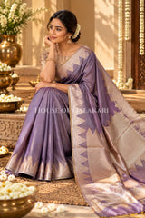 Silk Banarasi Saree in Dusky Purple with Triangle Zari Border