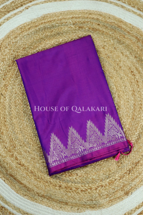 Silk Banarasi Saree in Dark Purple with Triangle Zari Border
