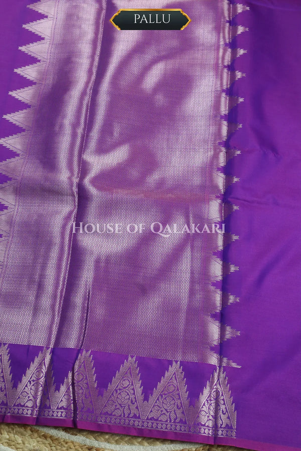 Silk Banarasi Saree in Dark Purple with Triangle Zari Border