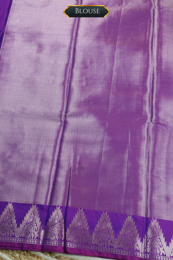 Silk Banarasi Saree in Dark Purple with Triangle Zari Border