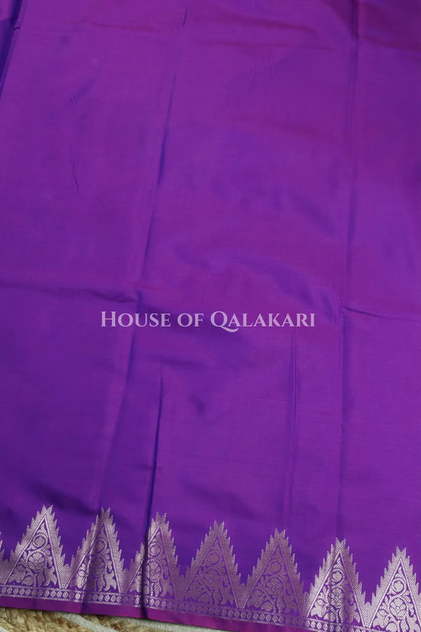 Silk Banarasi Saree in Dark Purple with Triangle Zari Border