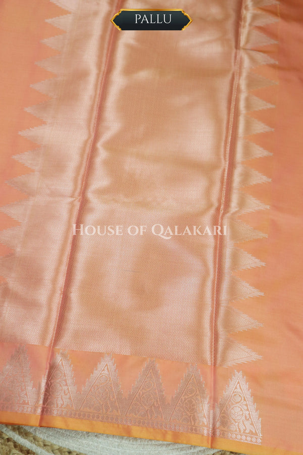 Silk Banarasi Saree in Light Peach with Triangle Zari Border