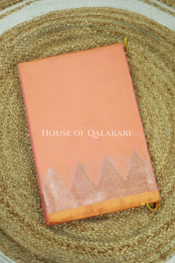 Silk Banarasi Saree in Light Peach with Triangle Zari Border