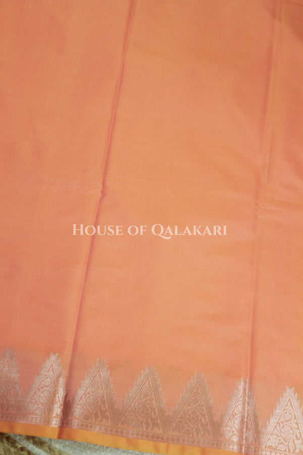 Silk Banarasi Saree in Light Peach with Triangle Zari Border