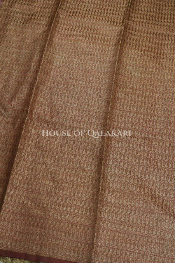 Banarasi Crepe Tissue Sarees with Zari Jaal work and heavy pallu in Rose Copper