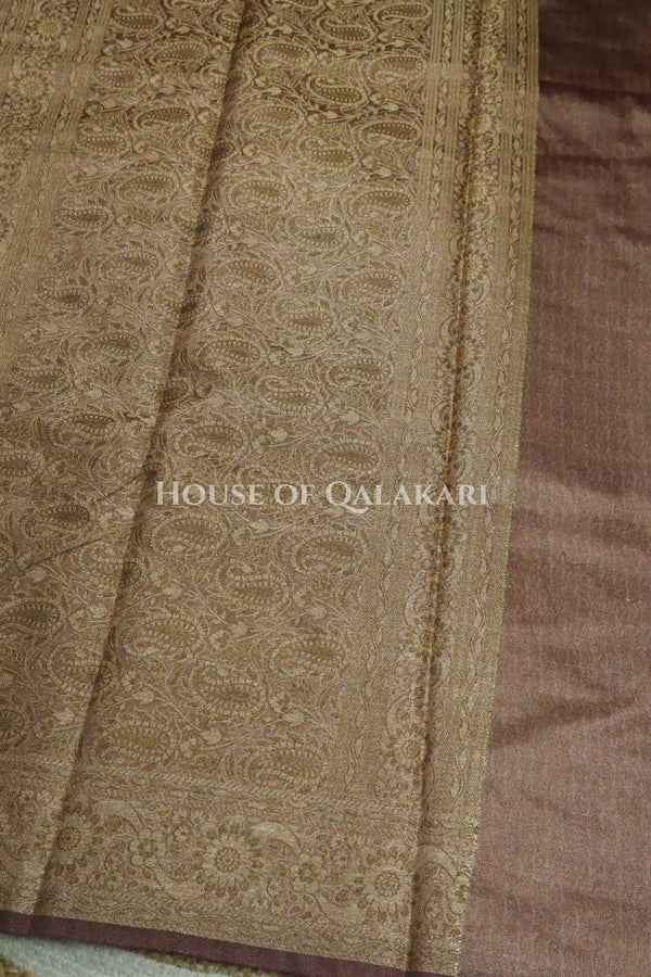 Banarasi Crepe Tissue Sarees with Zari Jaal work and heavy pallu in Ash Mocha