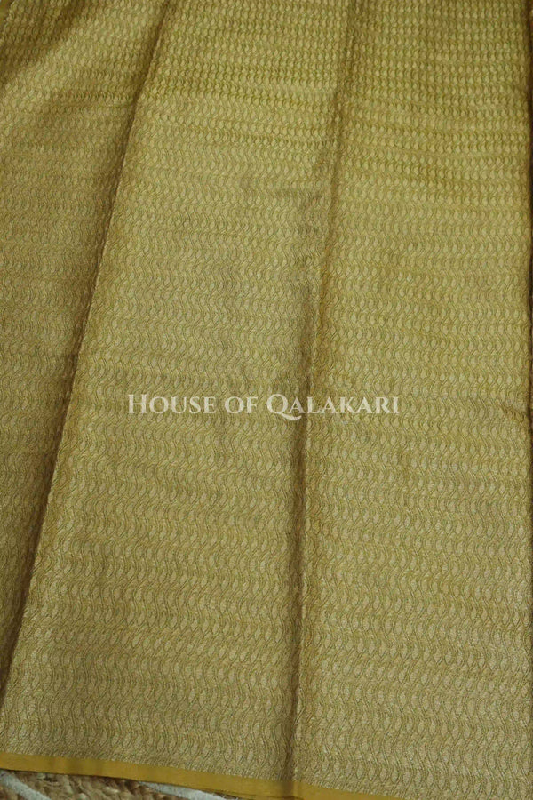 Banarasi Crepe Tissue Sarees with Zari Jaal work and heavy pallu in Mustard Gold