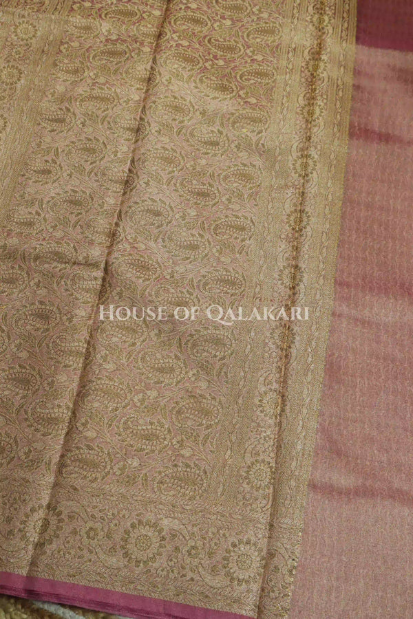 Banarasi Crepe Tissue Sarees with Zari Jaal work and heavy pallu in Mauve Pink