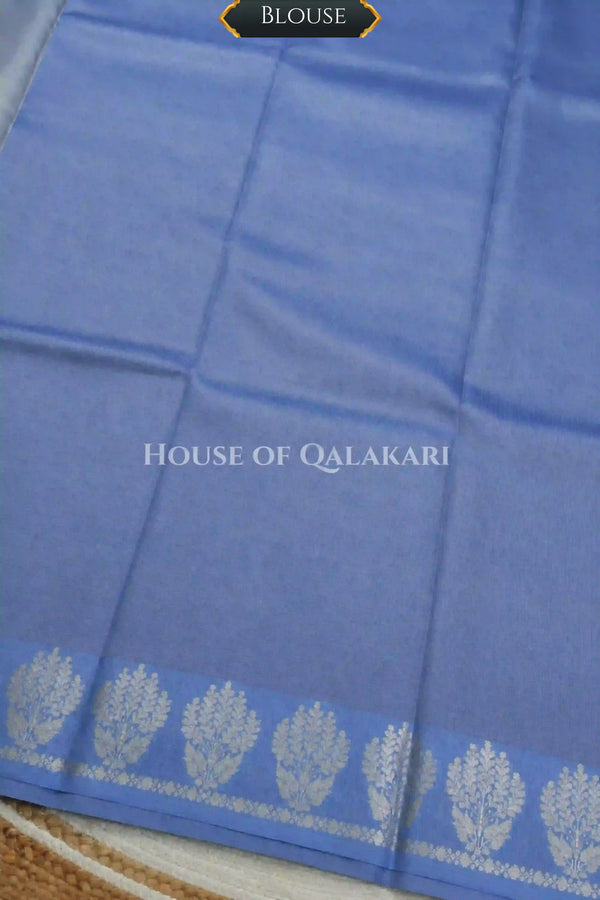 Banarasi Plain Tissue Sarees with Zari Buti border and plain pallu in Powder Blue
